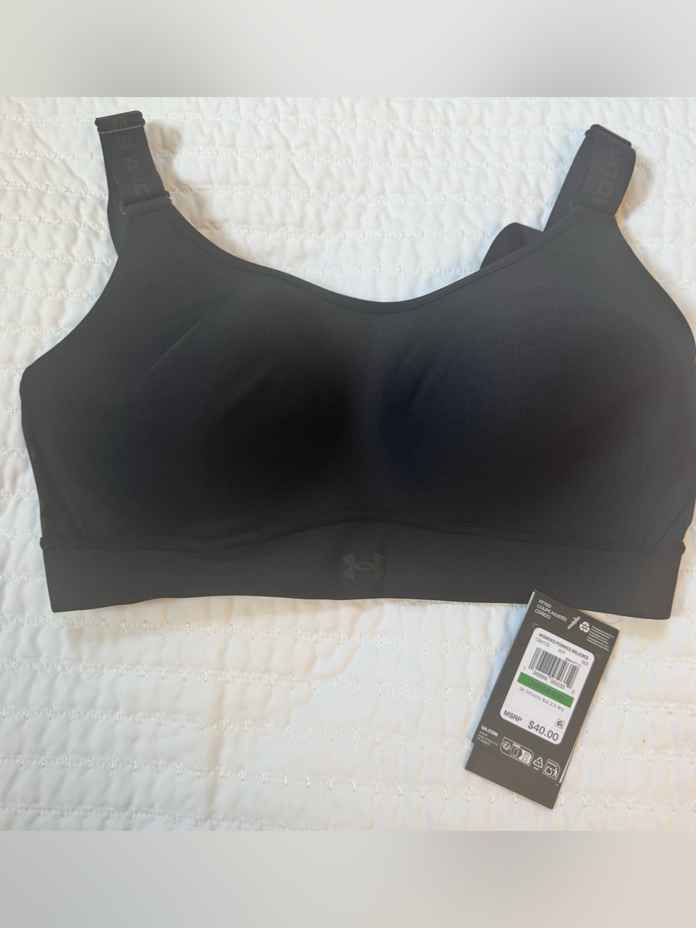 Under Armour Black and White Infinity Mid 2.0 Bra - Black/White